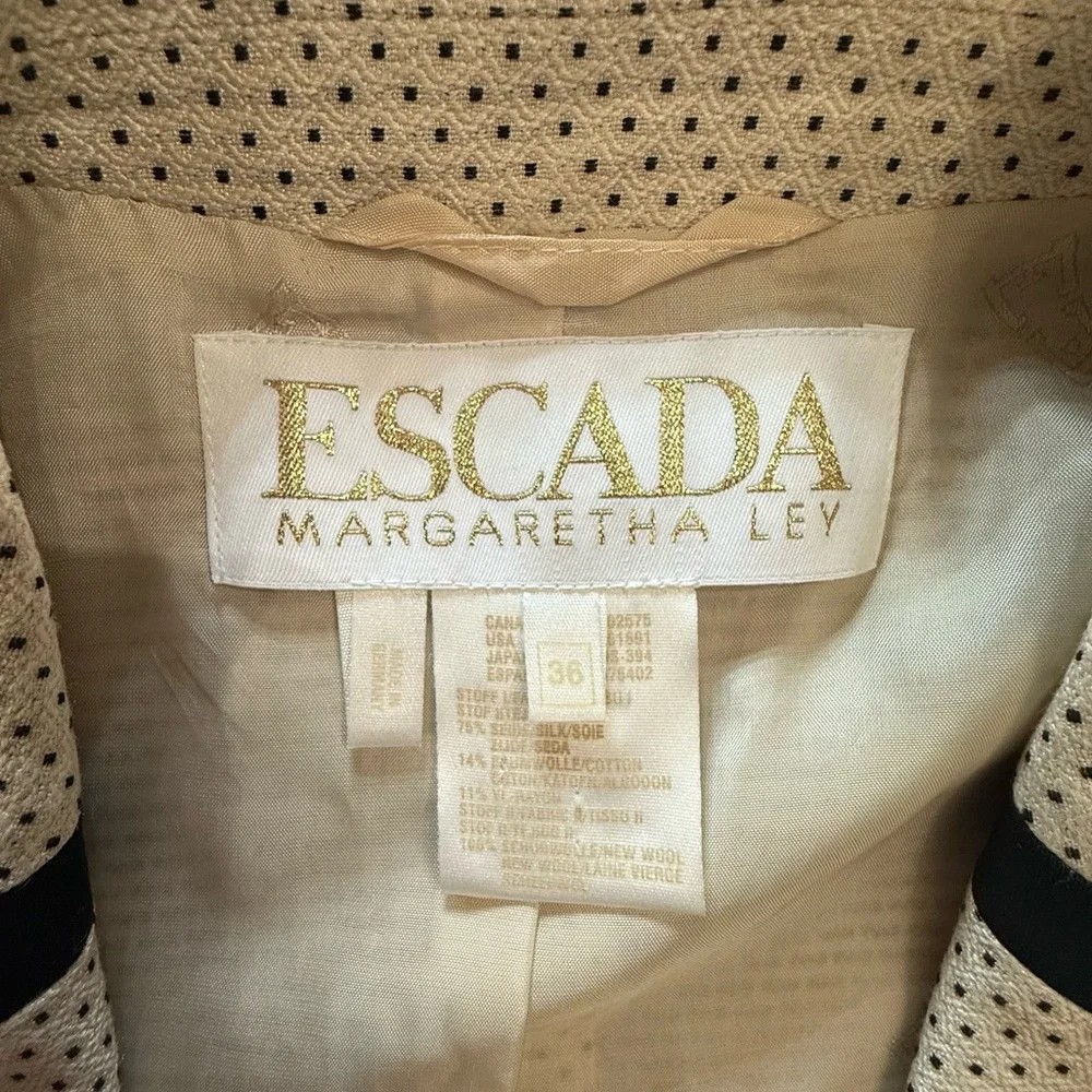 Escada Margaretha Ley Silk Wool Polka Dot Blazer Black Trim Old Money Chic EU 36 - Picture 4 of 17